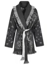 Alanui Bandana Jacquard Cashmere Cardigan With Fringed Edges In Black