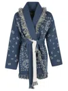 Alanui Bandana Jacquard Cashmere Cardigan With Two-tone Belt Closure In Multi