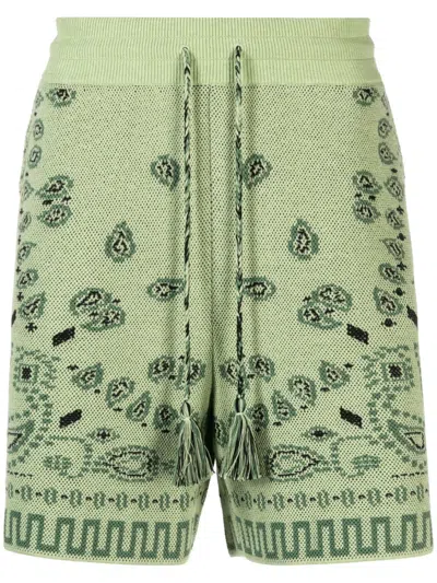 Alanui Pikee-shorts Aus Bandana-jacquard In Grün
