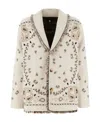 Alanui Shawl-collar Fringed Bandana-jacquard Cashmere Cardigan In White
