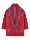 Alanui Bandana-jacquard Fringe Cardigan In Red