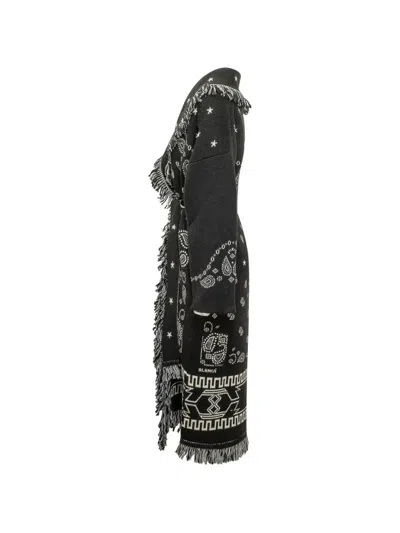 Alanui Bandana Jacquard Fringed Coat In Black