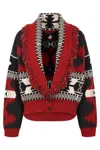 Alanui Bandana Jacquard Knit Cardigan In Burgundy