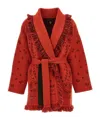 Alanui Bandana Jacquard Fringed Belted Cardigan In Red