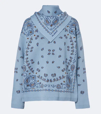 Alanui Bandana Jacquard Virgin Wool Sweater In Blue