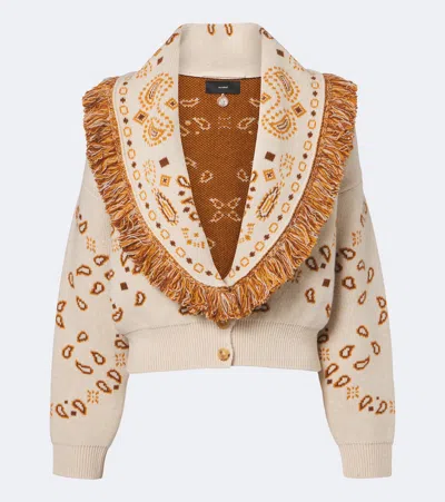 Alanui Bandana Jacquard Wool And Cashmere Cardigan In Beige