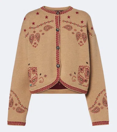 Alanui Multicoloured Beige Wool Jacquard Bandana Jacket In Brown
