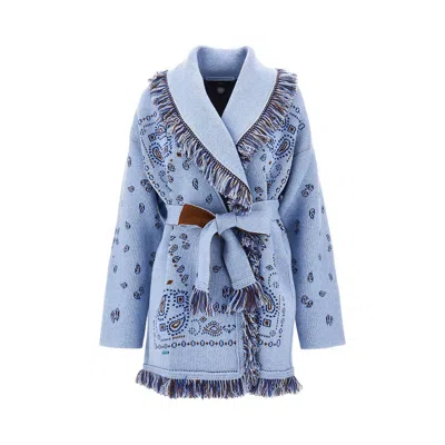 Alanui Bandana Jacquard Wool Cardigan In Blue