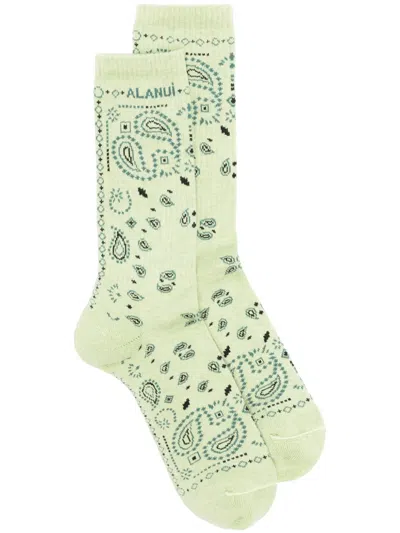 Alanui Bandana Logo-embroidered Ribbed-knit Socks In Green
