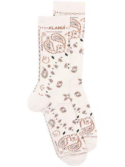 Alanui Bandana Logo-embroidered Ribbed-knit Socks In Neutrals
