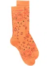 Alanui Bandana Logo-embroidered Ribbed-knit Socks In Orange