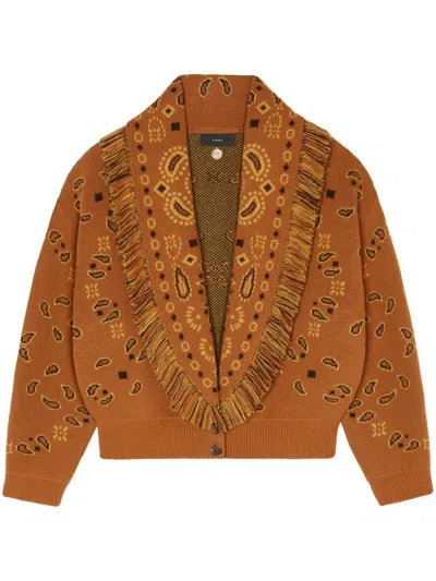 Alanui Bandana-pattern Cashmere Cardigan In Brown