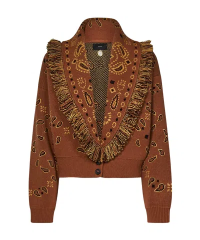Alanui Bandana-pattern Cashmere Cardigan In Brown
