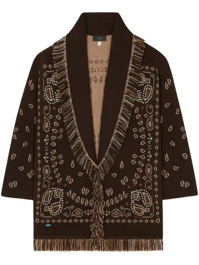 Alanui Bandana-pattern Cashmere Cardigan In Coffee/multicolor