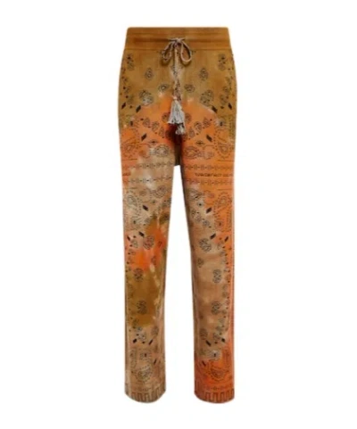 Alanui Bandana Piquet Jacquard Cotton Pants In Brown