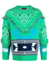 Alanui Bandana-print Frayed Jumper In Grün