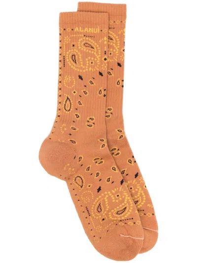 Alanui Bandana Socks Orange In Brown
