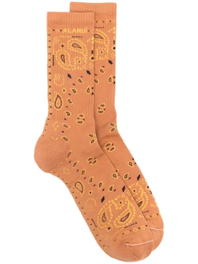 Alanui Bandana-print Socks In Brown