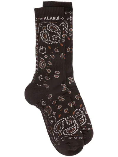 Alanui Bandana-print Socks In Coffee/multicolor