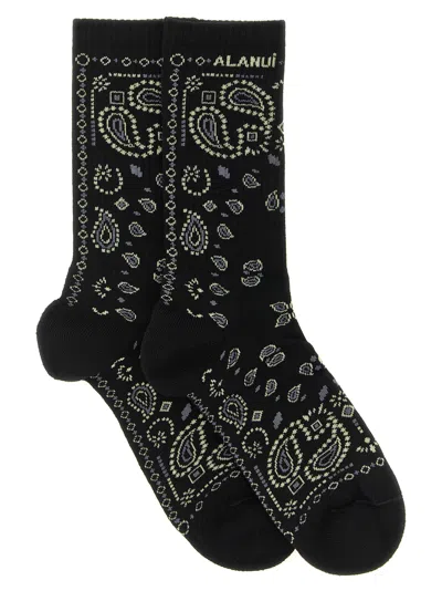 Alanui Black Cotton-blend Bandana-pattern Socks