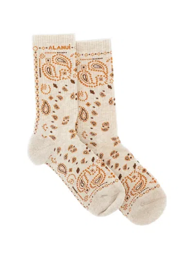 Alanui White Cotton-blend Bandana-pattern Socks