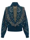 Alanui Thistle Fringe Patterned Bomber Knitwear In Blue