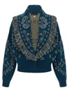 Alanui Thistle Fringe Patterned Bomber Knitwear In Blue
