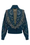Alanui Thistle Fringe Patterned Bomber Knitwear In Blue