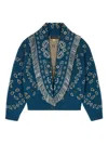 Alanui Thistle Fringe Patterned Bomber Knitwear In Blue
