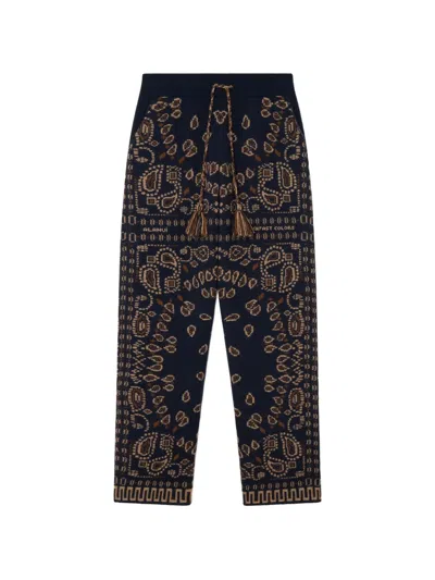 Alanui Bandana-jacquard Wool Trousers In Blue