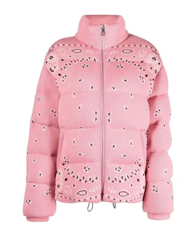 Alanui Bandana-printed Zipped Puffer Jacket In Pink