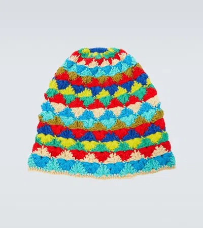 Alanui Handmade Cotton Crochet Bucket Hat In Blue,red