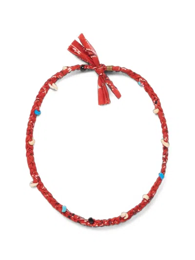 Alanui Bead-embellished Bandana-print Necklace In Red
