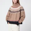 Alanui Patterned Camel Turtleneck Sweater With Geometric And Floral Motifs In Animal Print