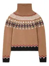 Alanui Patterned Camel Turtleneck Sweater With Geometric And Floral Motifs In Brown