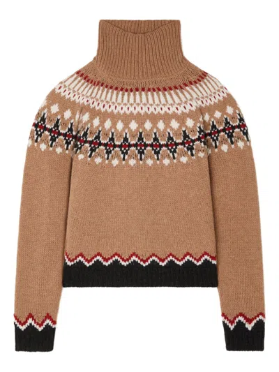 ALANUI ALANUI  BEIGE FAIR ISLE PATTERNED TURTLENECK JUMPER