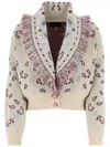 Alanui Jacquard Cardigan Embroidered Fringe Detailing In White