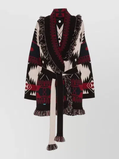 Alanui Belted Cardigan Long Sleeves Patterned Fringe In Multi