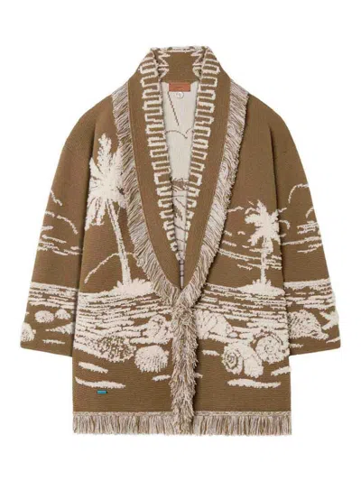 Alanui Beyond The Horizons Jacquard Cardigan In Beige