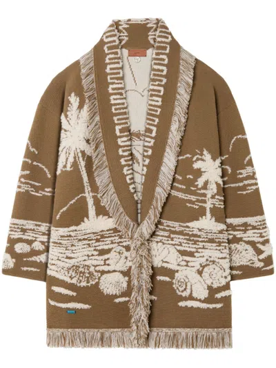 Alanui Beyond The Horizons Cardigan In Khaki-white