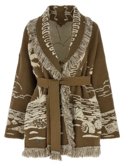 Alanui Beyond The Horizons Jacquard Cardigan In Beige