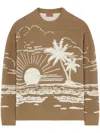 Alanui Crew Neck Silk Blend Sweater With Embroidery In Brown