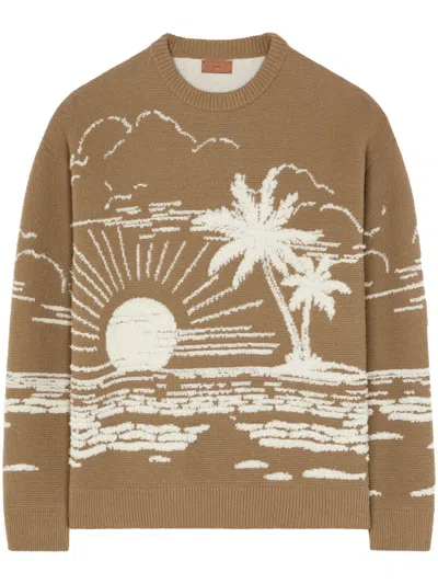 Alanui Crew Neck Silk Blend Sweater With Embroidery In Multi