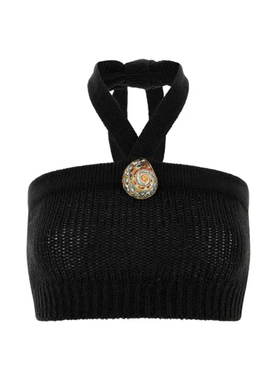 Alanui Island Memories Slate Polyester-blend Mini Crop Top In Black