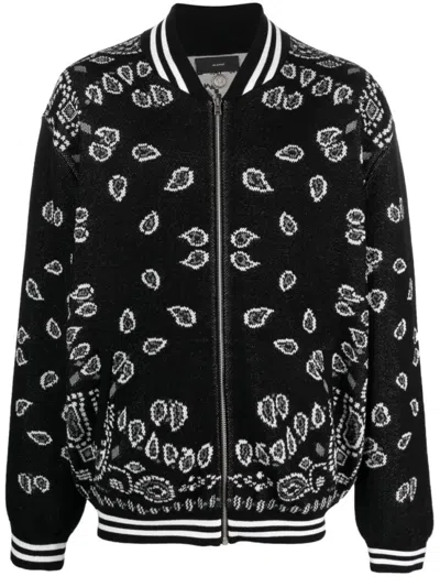 ALANUI BLACK BANDANA PIQUET COTTON BOMBER JACKET