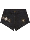 Alanui Denim Shorts With Distressed Trimmings And Embroidered Detailing In 1278
