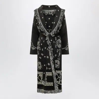Alanui Long Coat Patterned Fringe Detail Belt In Black