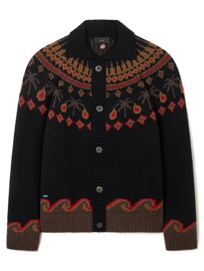 Alanui Black Sweet Winter Jacquard Virgin Wool Cardigan