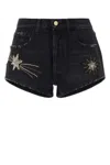 Alanui Denim Shorts With Distressed Trimmings And Embroidered Detailing In Black