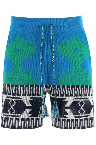 ALANUI BLUE AND GREEN COTTON PIQUET ICON BERMUDA SHORTS